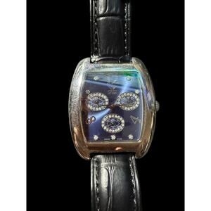 Le Vian Limited Edition Swiss Made Diamond Accented Blue Dial Tonneau Wristwatch